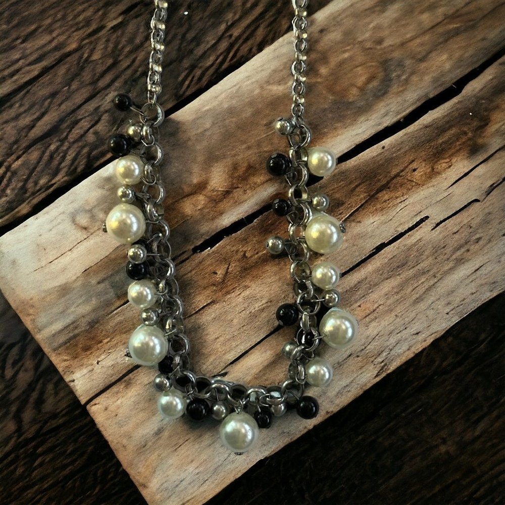 Womens Necklace Jewelry 10.25" Choker Faux Pearl Beads White Black Grey Costume